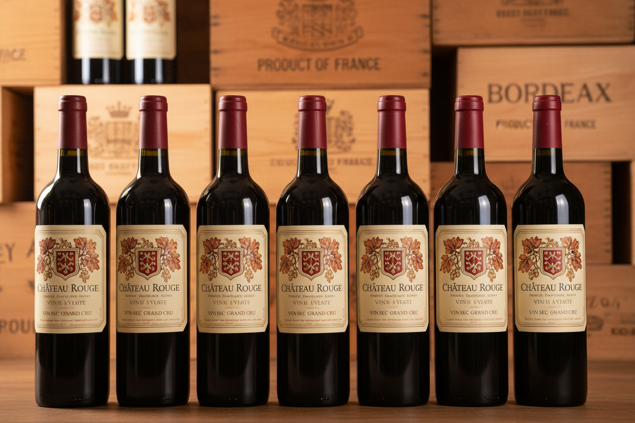 create image of wine bottles with background of case